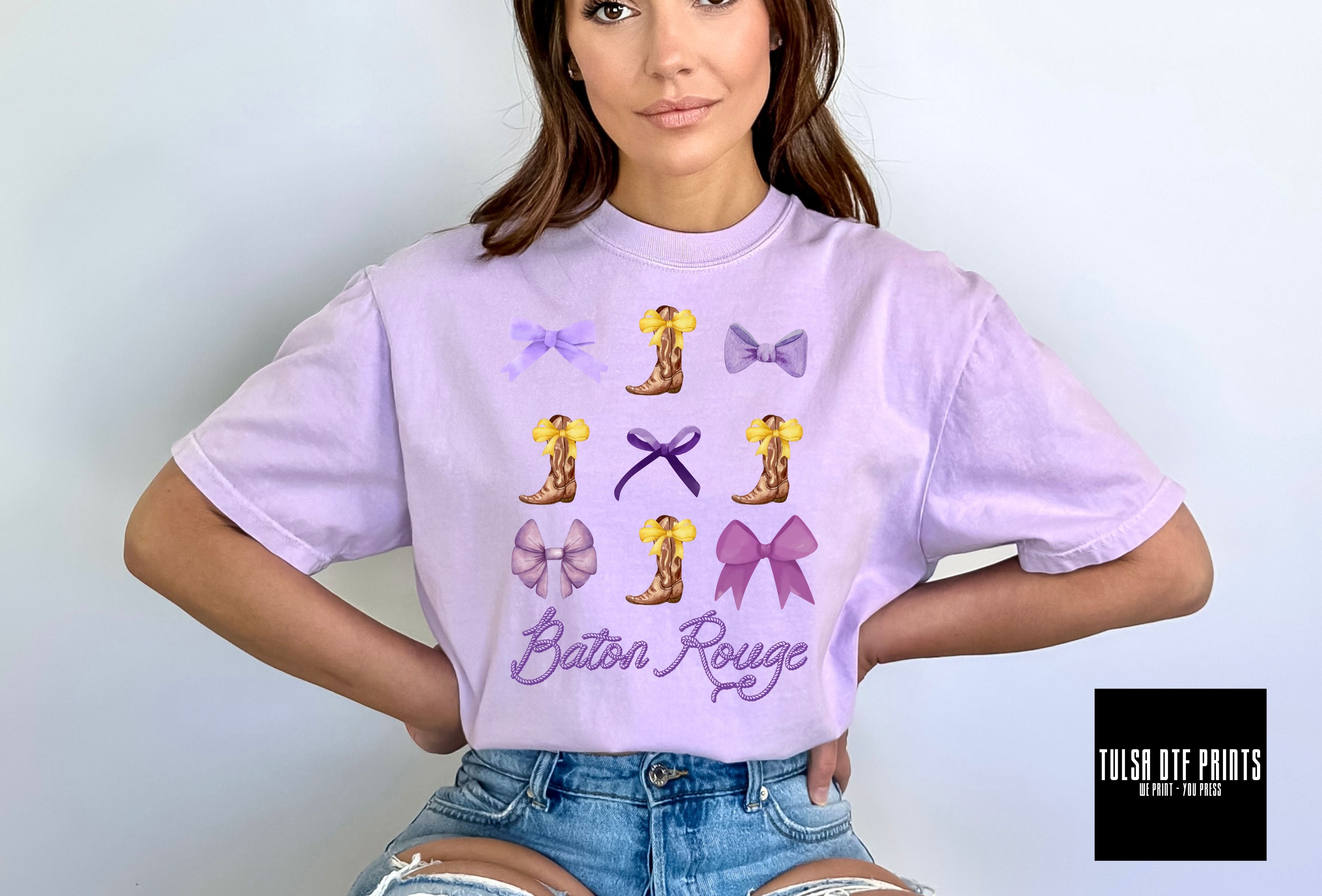 DTF COQUETTE BATON ROUGE BOOTS & PURPLE BOWS TRANSFER – Tulsa DTF Prints