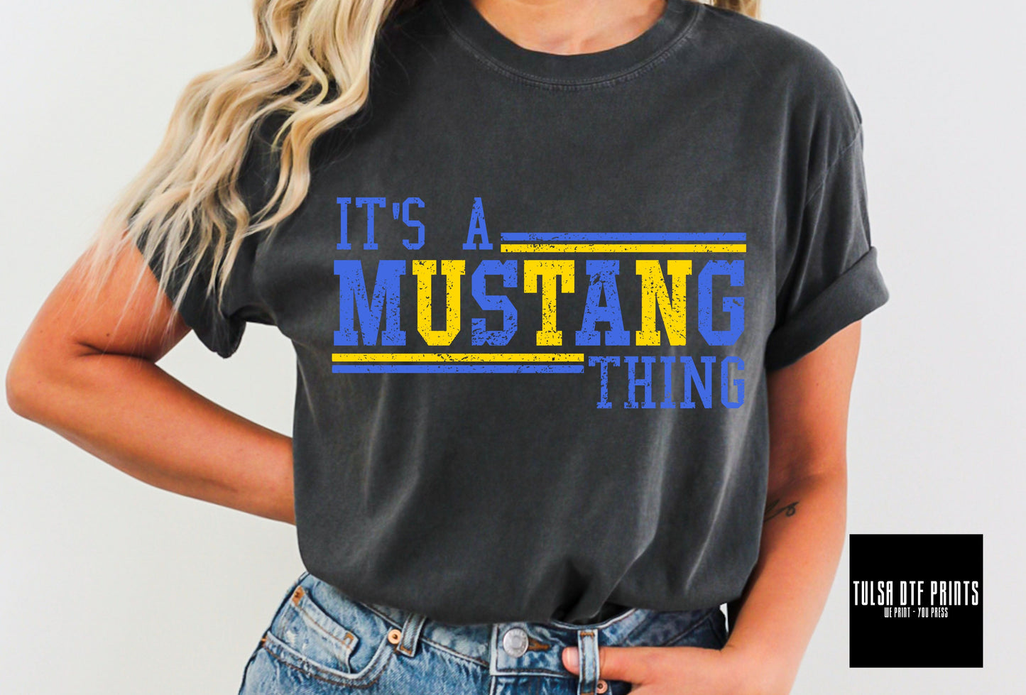 DTF IT'S A MUSTANG THING ROYAL/YELLOW TRANSFER