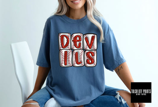 DTF DEVILS 3D BASEBALL INFLATED LETTERS TRANSFER