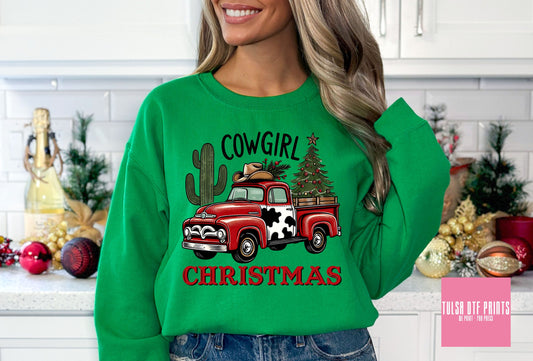 DTF COWGIRL CHRISTMAS TRUCK TRANSFER