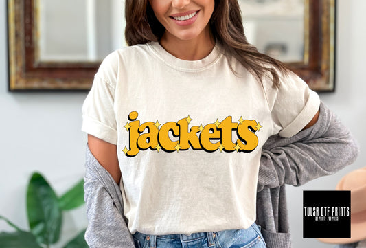 DTF JACKETS YELLOW/BLACK RETRO SPARKLE GAME DAY MASCOT TRANSFER