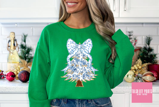 DTF GRAND MILLENIAL COQUETTE BLUE CHRISTMAS TREE TRANSFER