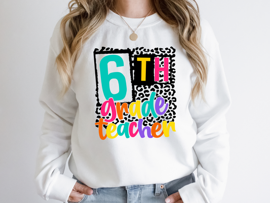 DTF SIXTH GRADE TEACHER FUN LEOPARD PRINT TRANSFER