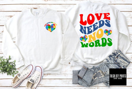 DTF LOVE NEEDS NO WORDS W/ POCKET AUTISM AWARENESS TRANSFER