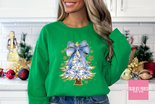 DTF DENIM COQUETTE BLUE CHRISTMAS TREE TRANSFER