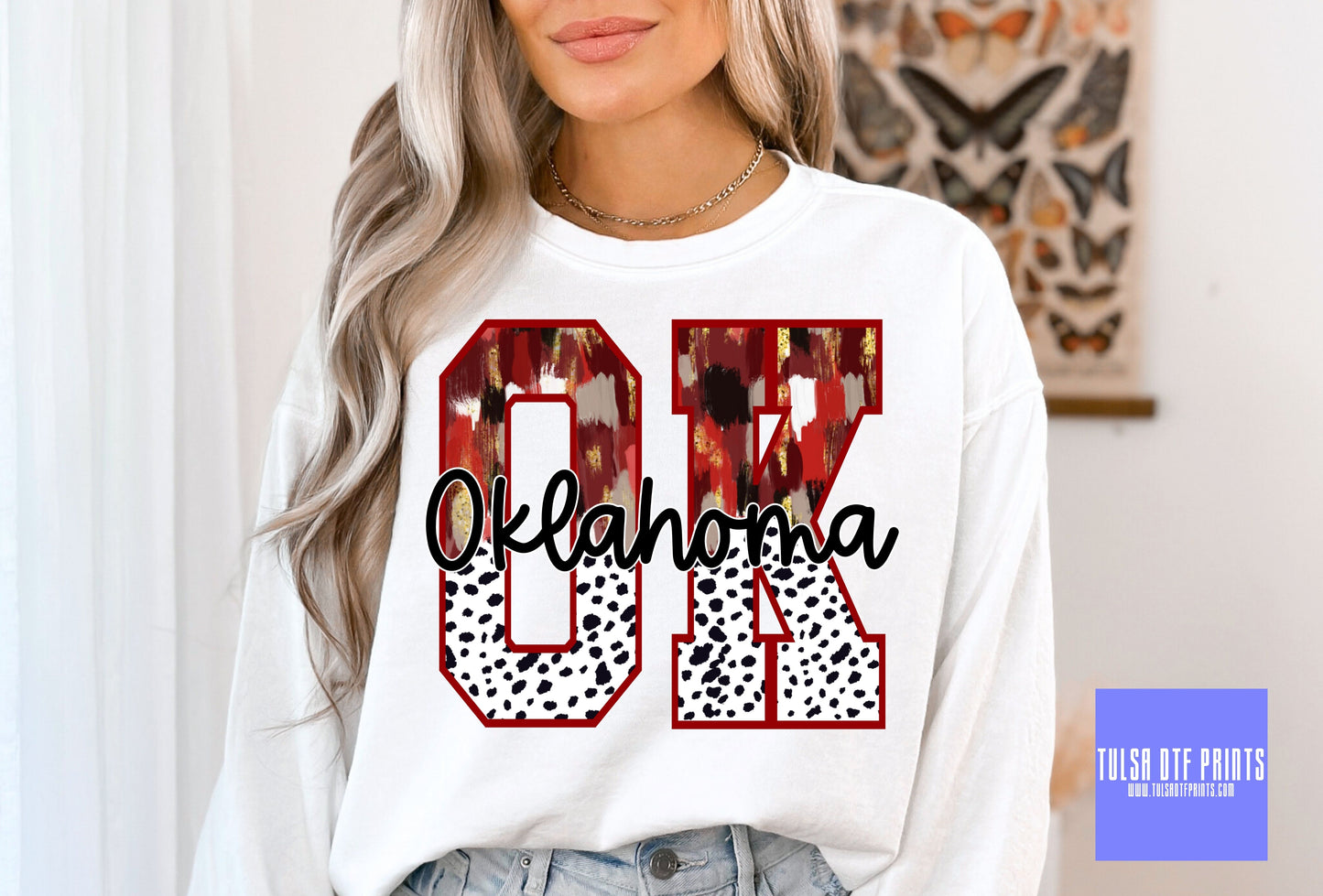 DTF OKLAHOMA BRUSH STROKES & DALMATIAN PRINTS (3 COLORS AVAIL.) TRANSFER