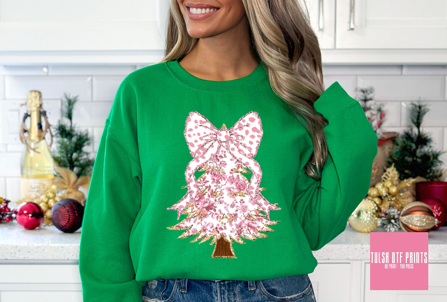 DTF PINK GRAND MILLENIAL COQUETTE CHRISTMAS TREE TRANSFER