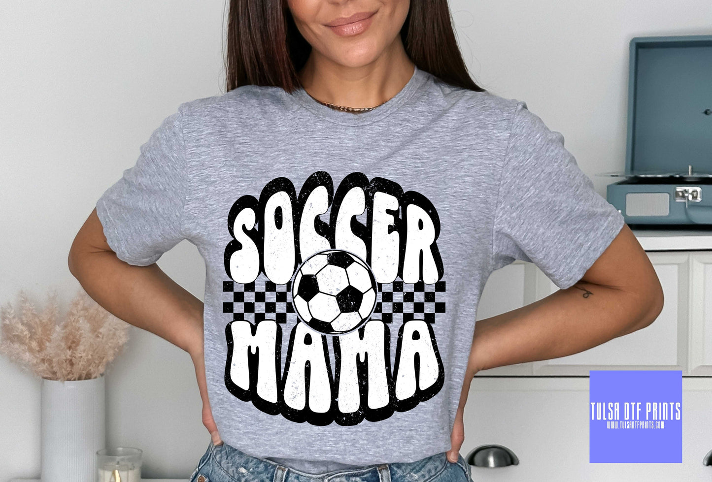 DTF SOCCER MAMA RETRO CHECKERED TRANSFER