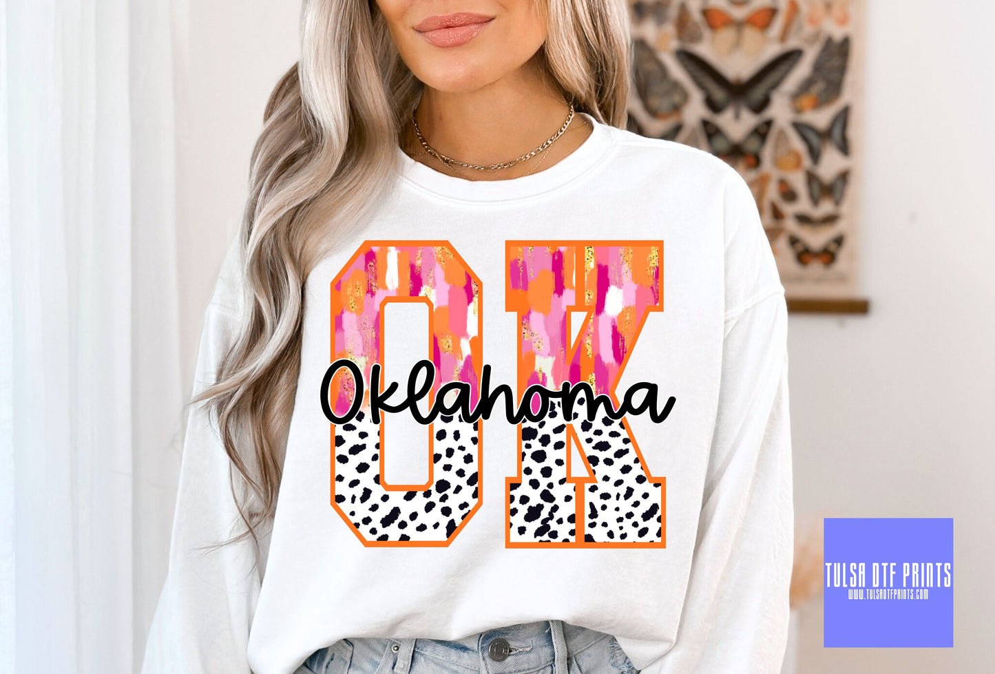 DTF OKLAHOMA BRUSH STROKES & DALMATIAN PRINTS (3 COLORS AVAIL.) TRANSFER