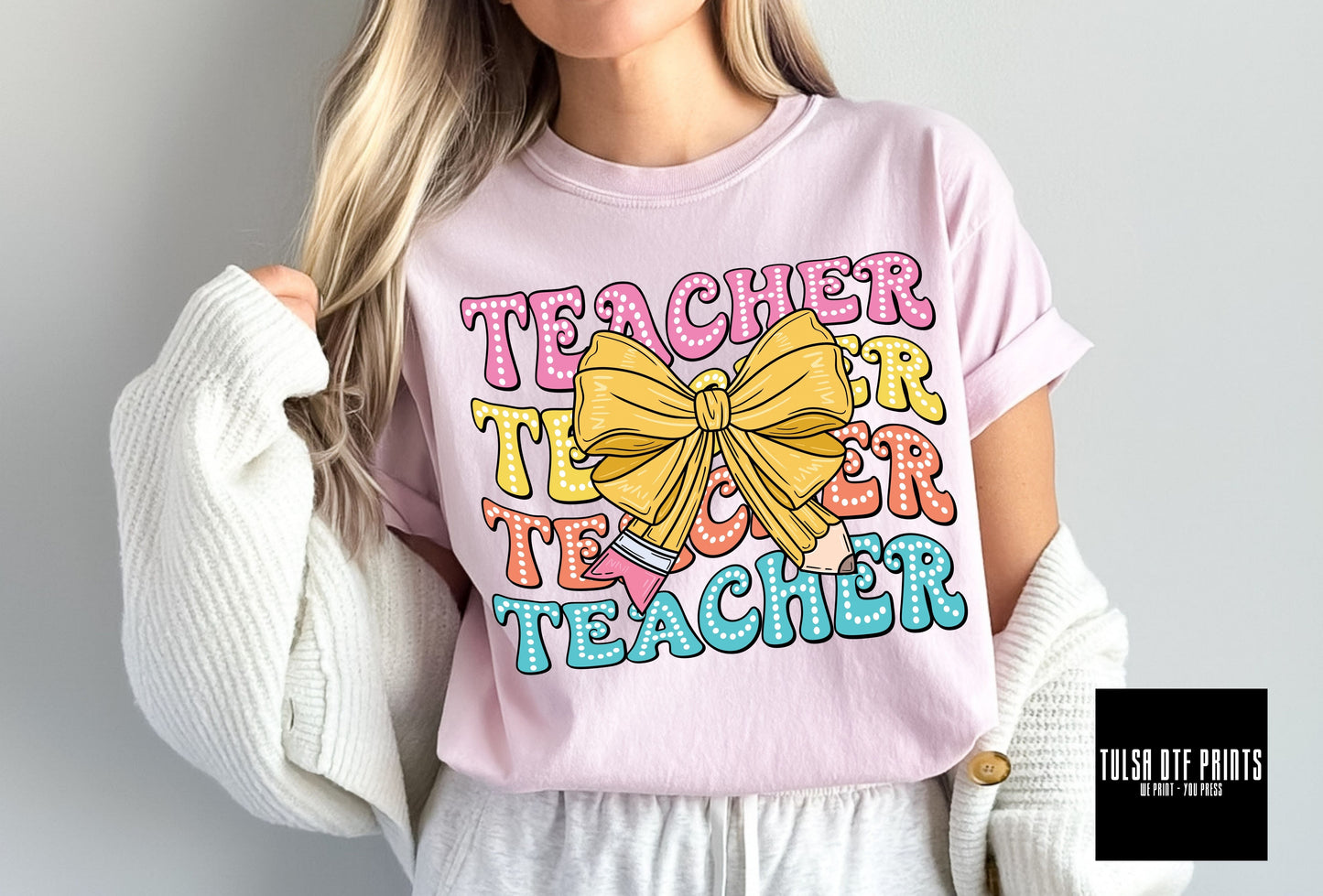 DTF COQUETTE TEACHER STACKED GROOVY FONT TRANSFER