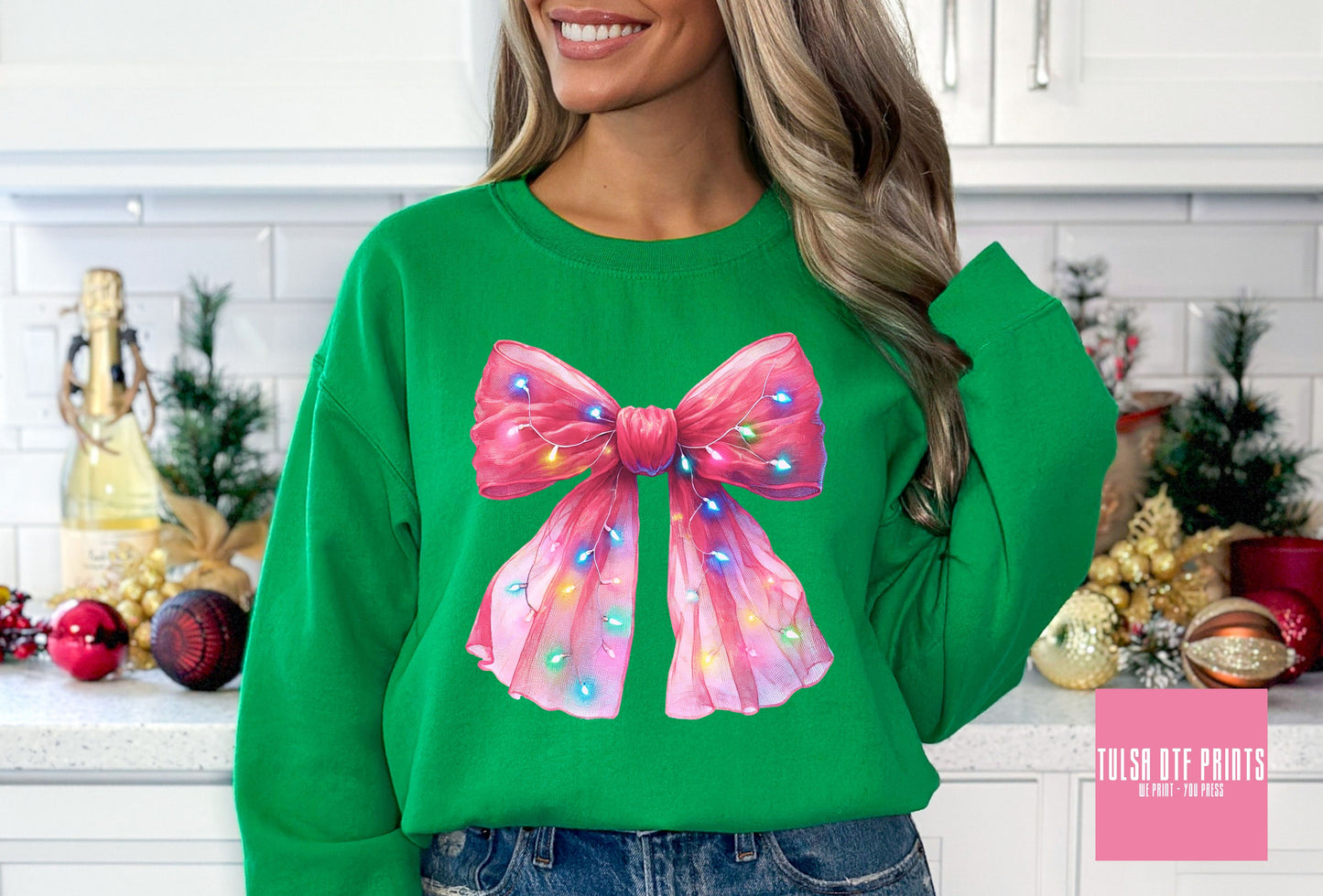 DTF PINK BOW FAIRY LIGHTS TRANSFER