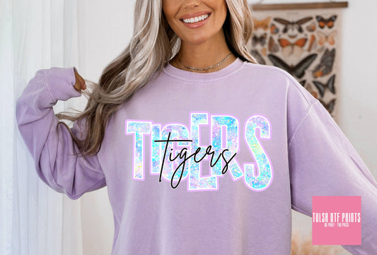 DTF TIGERS FAUX GLITTER HOLO GAME DAY TRANSFER