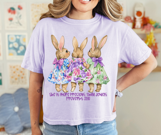 DTF PROVERBS 31:10 FLORAL BUNNIES TRANSFER