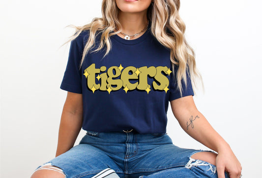 DTF TIGERS VEGAS GOLD/BLACK RETRO SPARKLE GAME DAY MASCOT TRANSFER