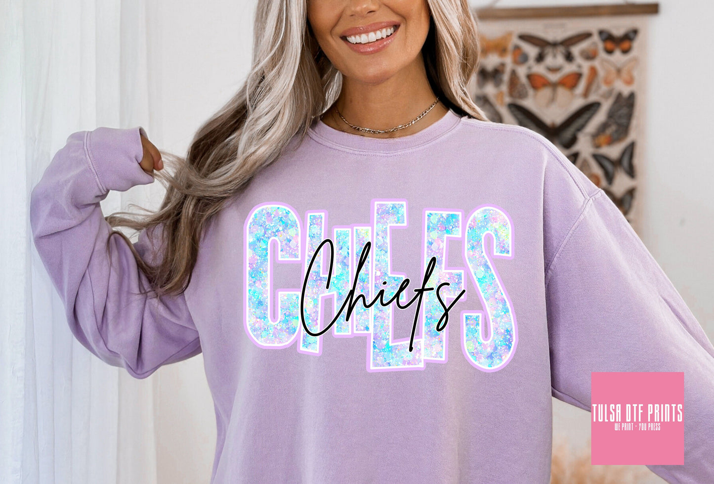 DTF CHIEFS FAUX GLITTER HOLO GAME DAY TRANSFER