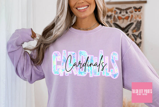 DTF CARDINALS FAUX GLITTER HOLO GAME DAY TRANSFER