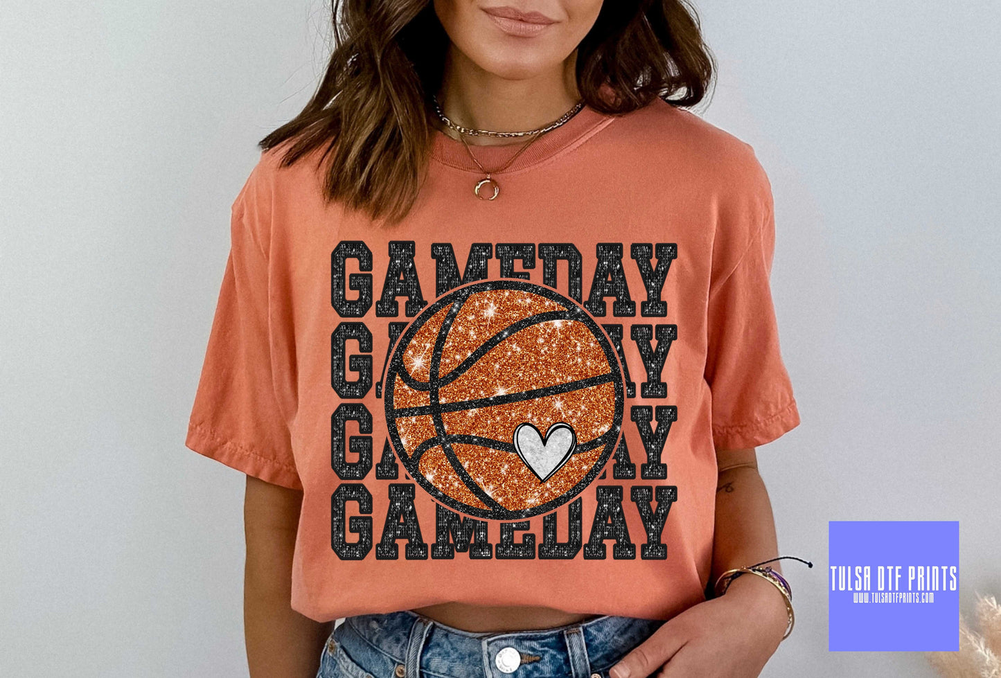 DTF GAME DAY STACKED BASKETBALL FAUX SEQUIN TRANSFER