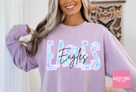 DTF EAGLES FAUX GLITTER HOLO GAME DAY TRANSFER