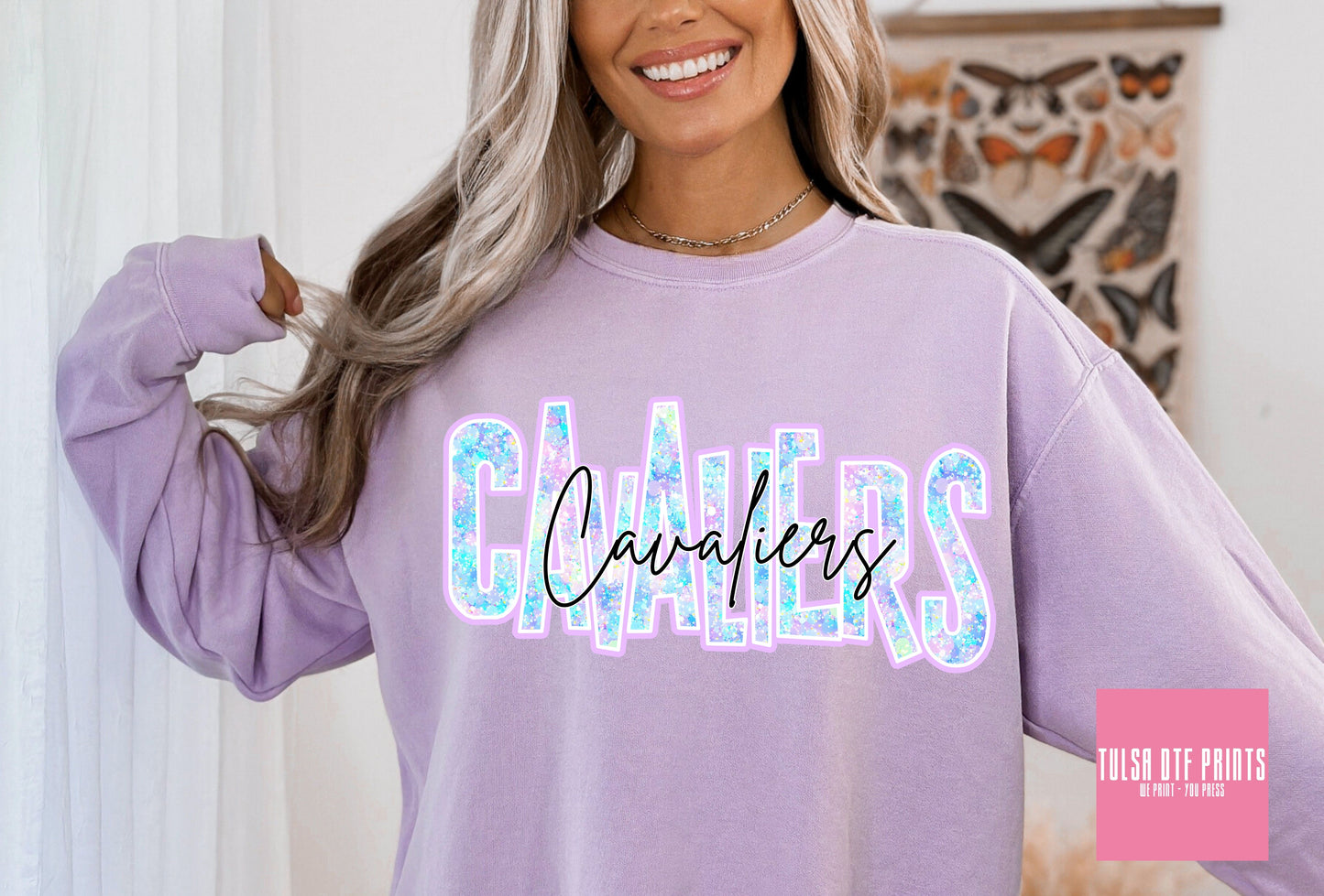 DTF CAVALIERS FAUX GLITTER HOLO GAME DAY TRANSFER