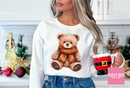 DTF FALL TEDDY BEAR W/ ORANGE SCARF TRANSFER