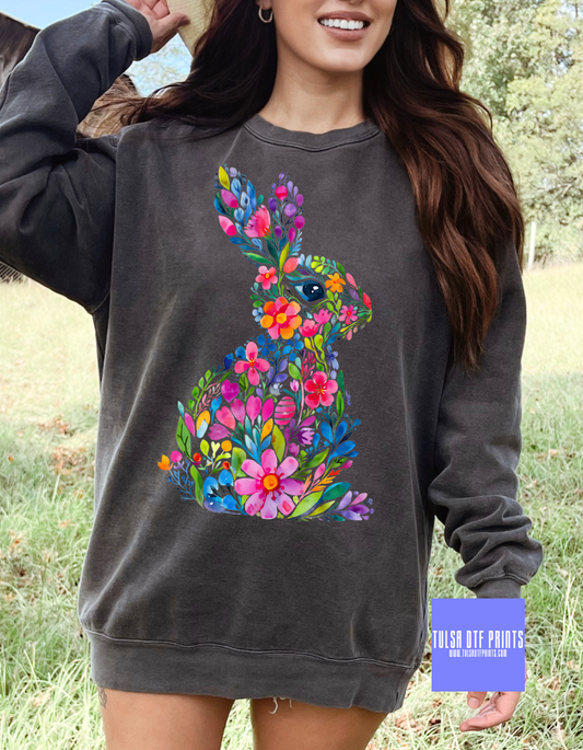 DTF BUNNY SPRING FLOWERS TRANSFER