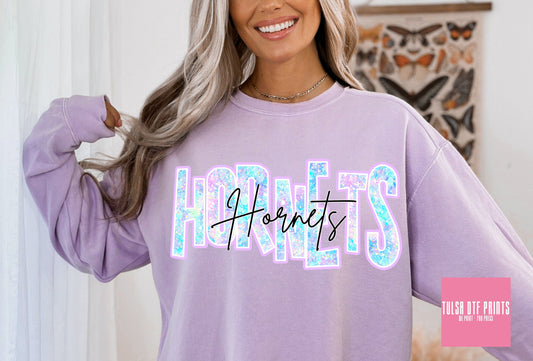 DTF HORNETS FAUX GLITTER HOLO GAME DAY TRANSFER