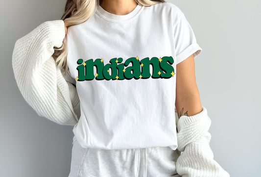 DTF INDIANS GREEN/BLACK RETRO SPARKLE GAME DAY MASCOT TRANSFER