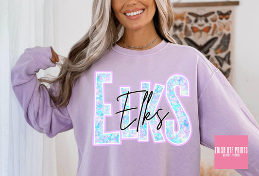 DTF ELKS FAUX GLITTER HOLO GAME DAY TRANSFER