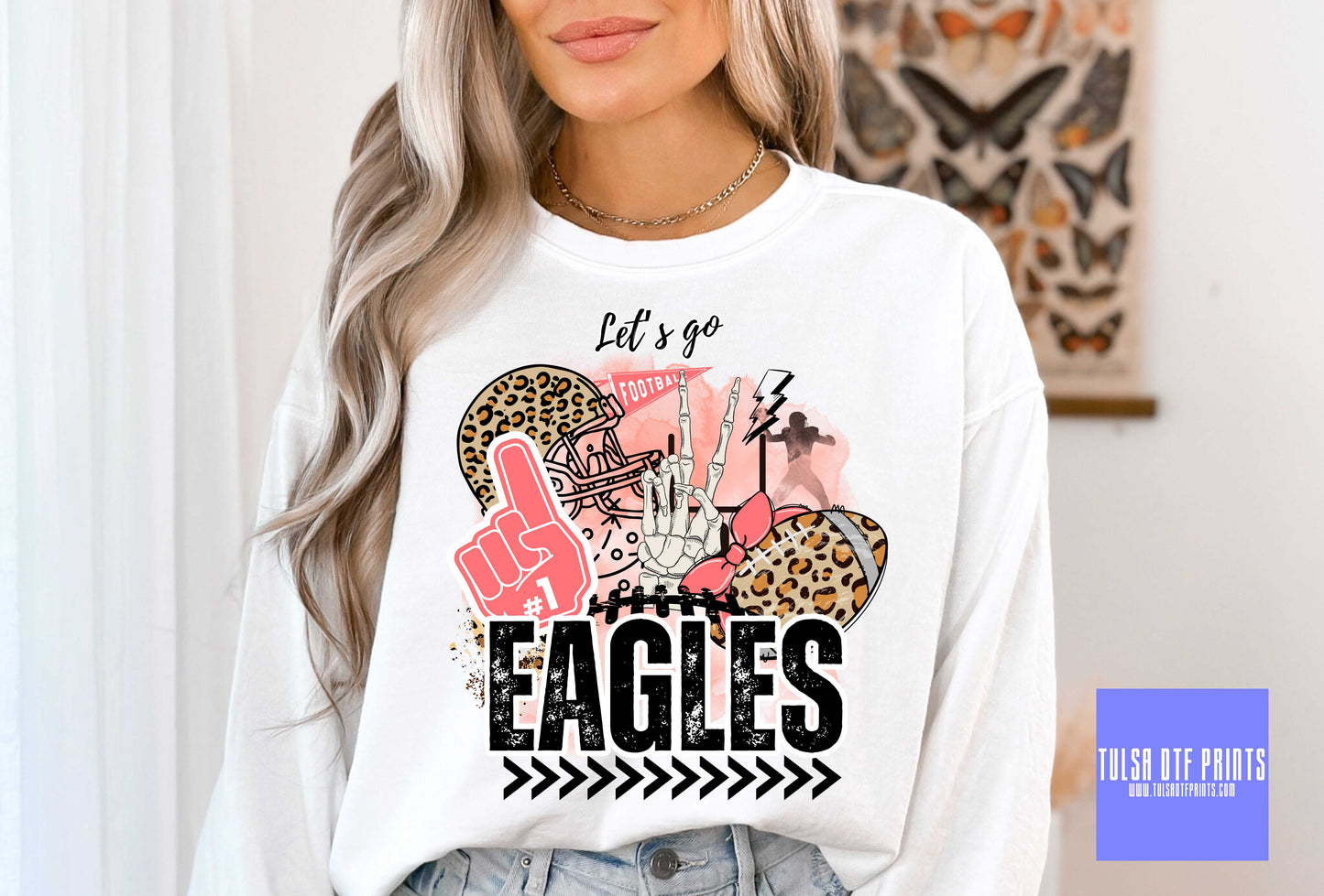 DTF LET'S GO EAGLES PINK FOOTBALL LEO GAME DAY TRANSFER