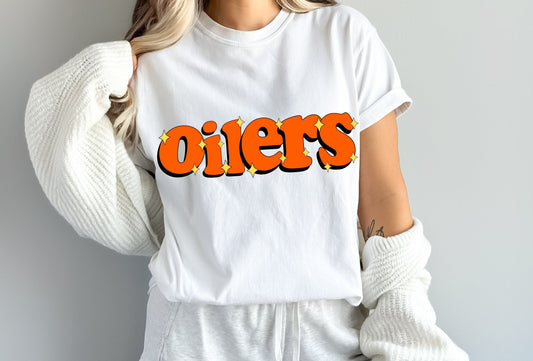 DTF OILERS ORANGE/BLACK RETRO SPARKLE GAME DAY MASCOT TRANSFER