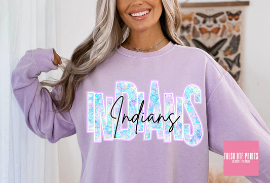 DTF INDIANS FAUX GLITTER HOLO GAME DAY TRANSFER