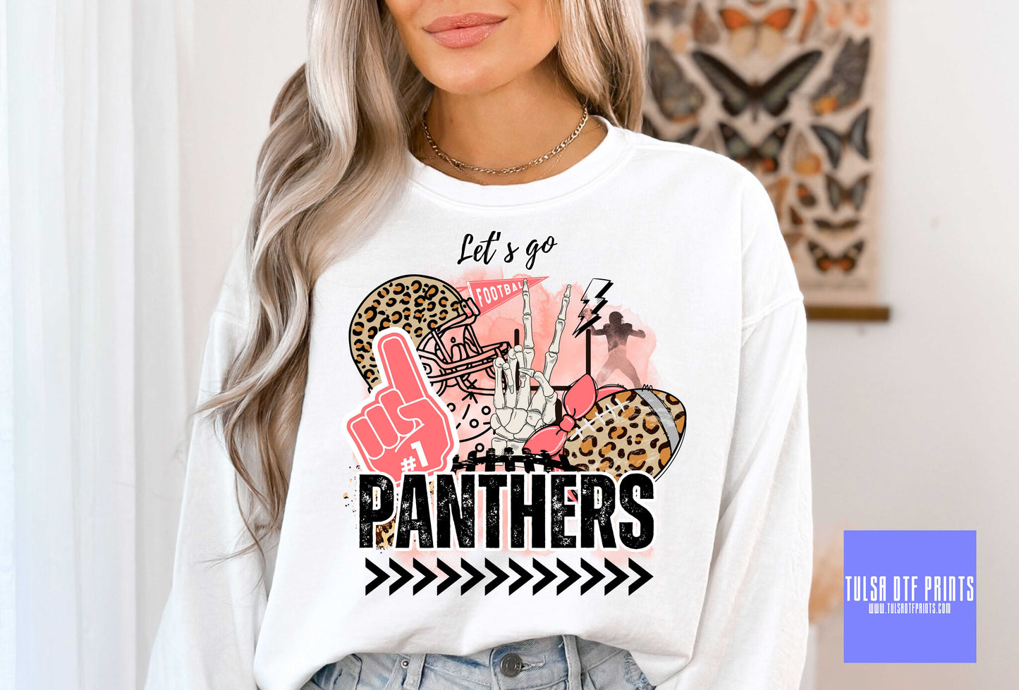 DTF LET'S GO PANTHERS PINK FOOTBALL LEO GAME DAY TRANSFER