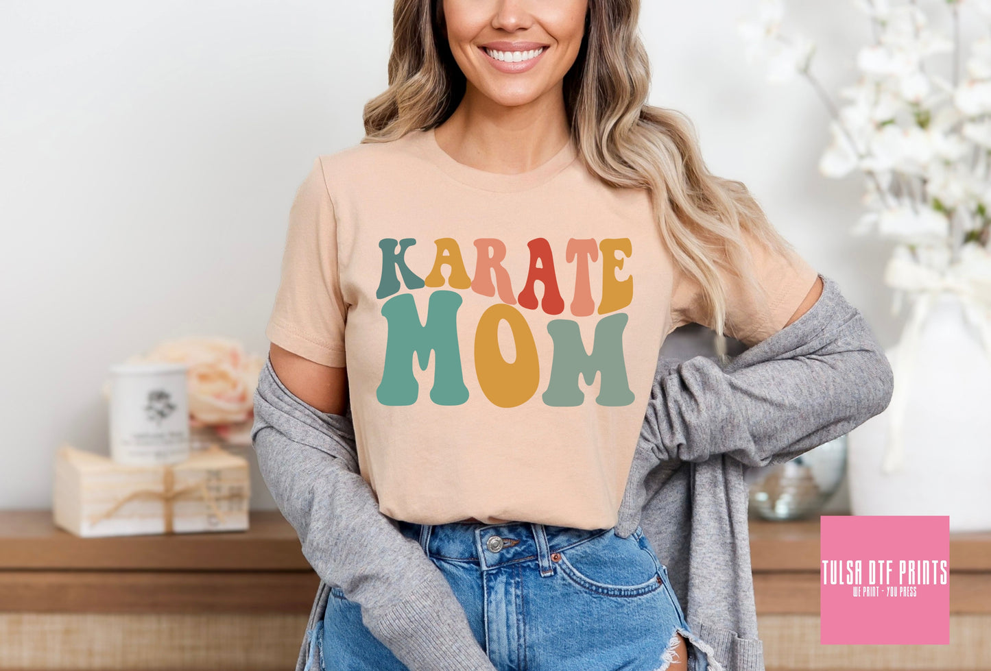 DTF KARATE MOM GROOVY TEXT TRANSFER