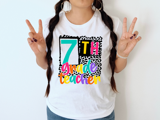 DTF SEVENTH GRADE TEACHER FUN LEOPARD PRINT TRANSFER