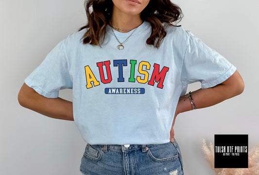 DTF AUTISM AWARENESS VARSITY TEXT TRANSFER