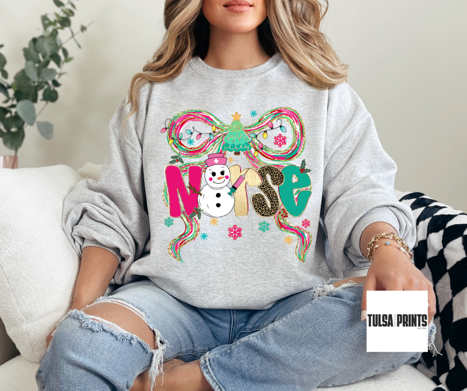 DTF SNOWMAN NURSE BOW TRANSFER