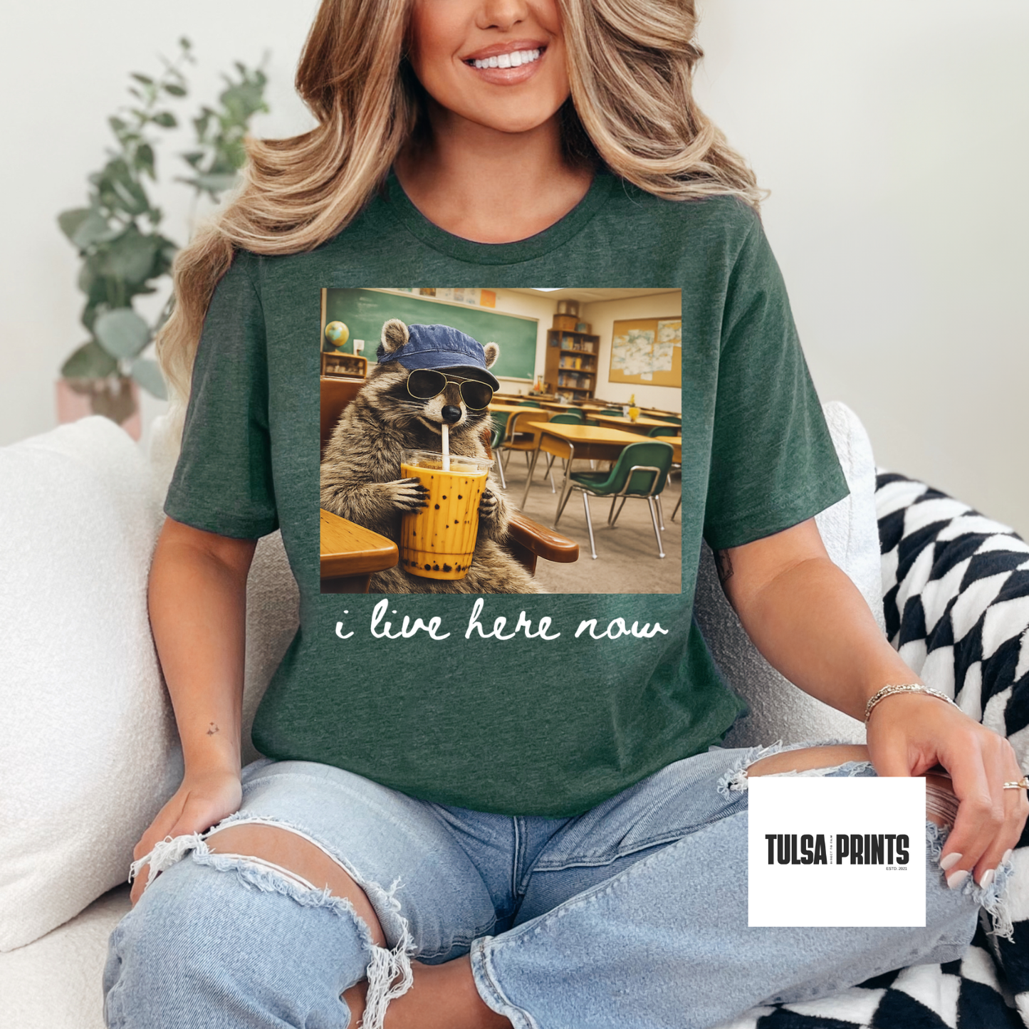 DTF I LIVE HERE NOW RACOON TRANSFER (2 COLORS AVAIL.)
