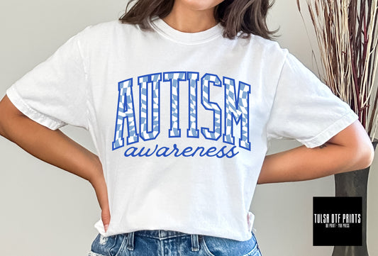 DTF AUTISM AWARENESS BLUE VARSITY TEXT TRANSFER