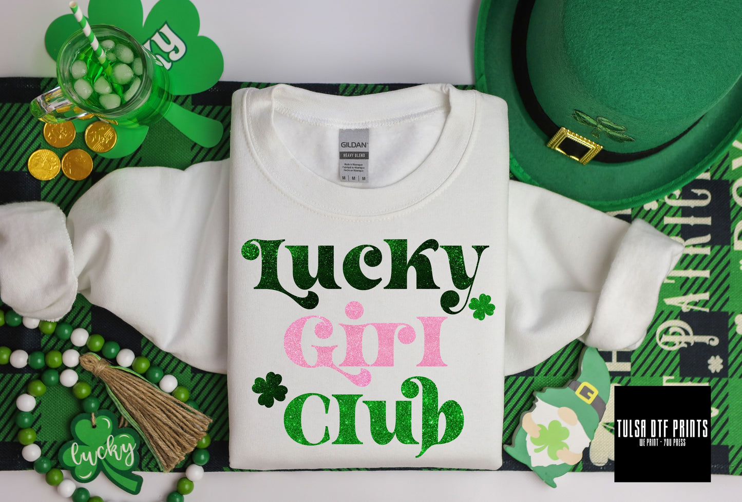 DTF LUCKY GIRL CLUB FAUX GLITTER TRANSFER