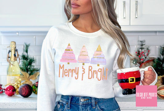 DTF PREPPY MERRY & BRIGHT FAUX GLITTER TRANSFER