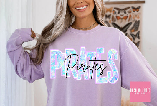 DTF PIRATES FAUX GLITTER HOLO GAME DAY TRANSFER