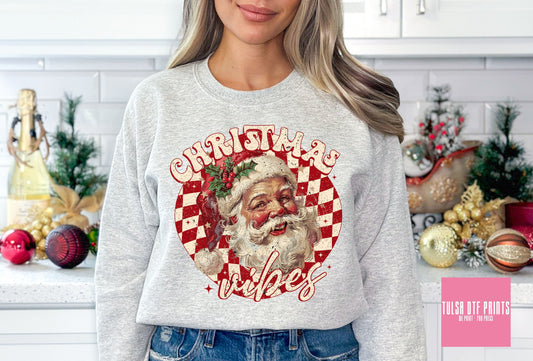 DTF CHRISTMAS VIBES VINTAGE SANTA CLAUS TRANSFER