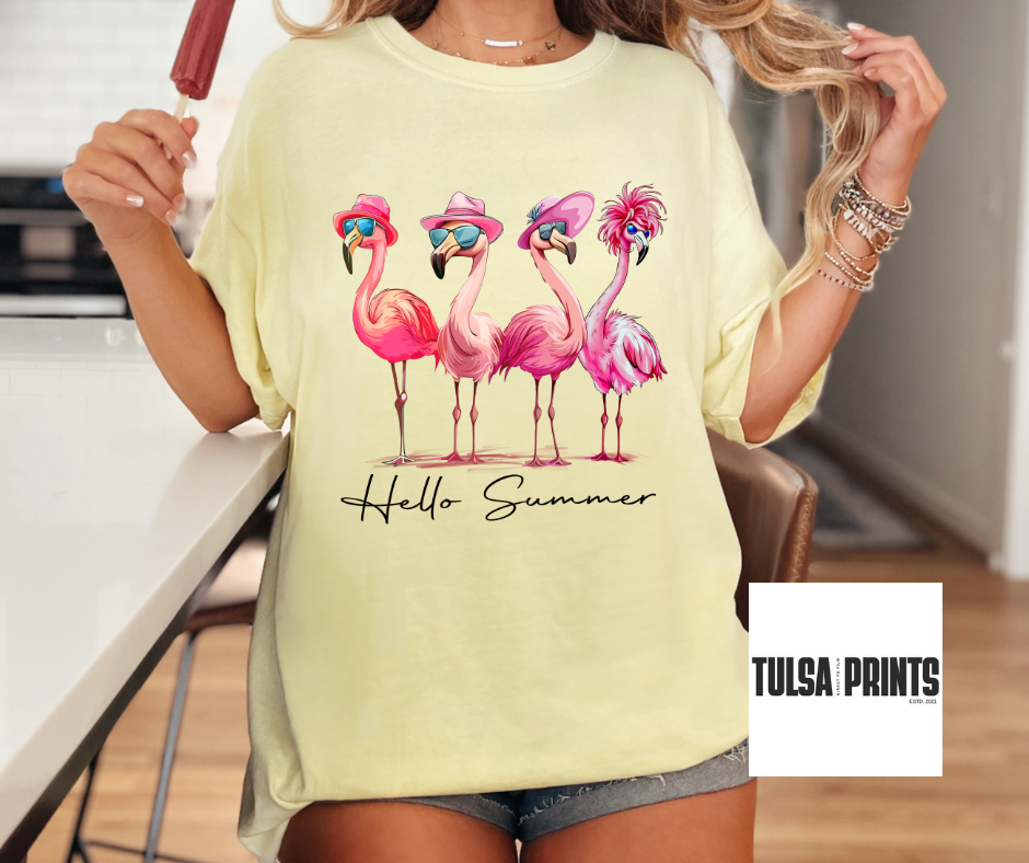 DTF HELLO SUMMER LETS FLAMINGO TRANSFER
