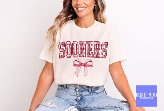 DTF SOONERS GINGHAM BOW GAME DAY MASCOT TRANSFER