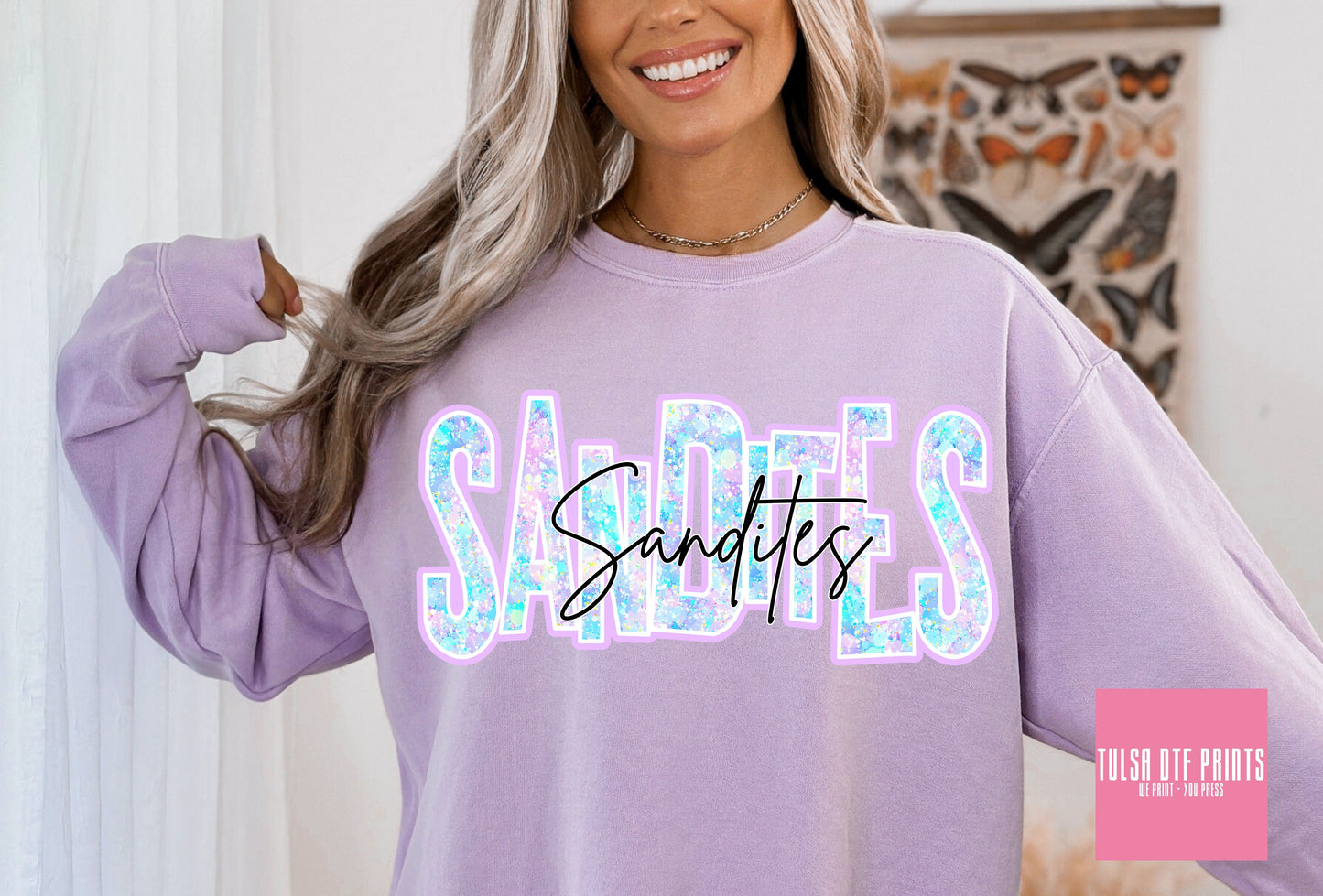 DTF SANDITES FAUX GLITTER HOLO GAME DAY TRANSFER