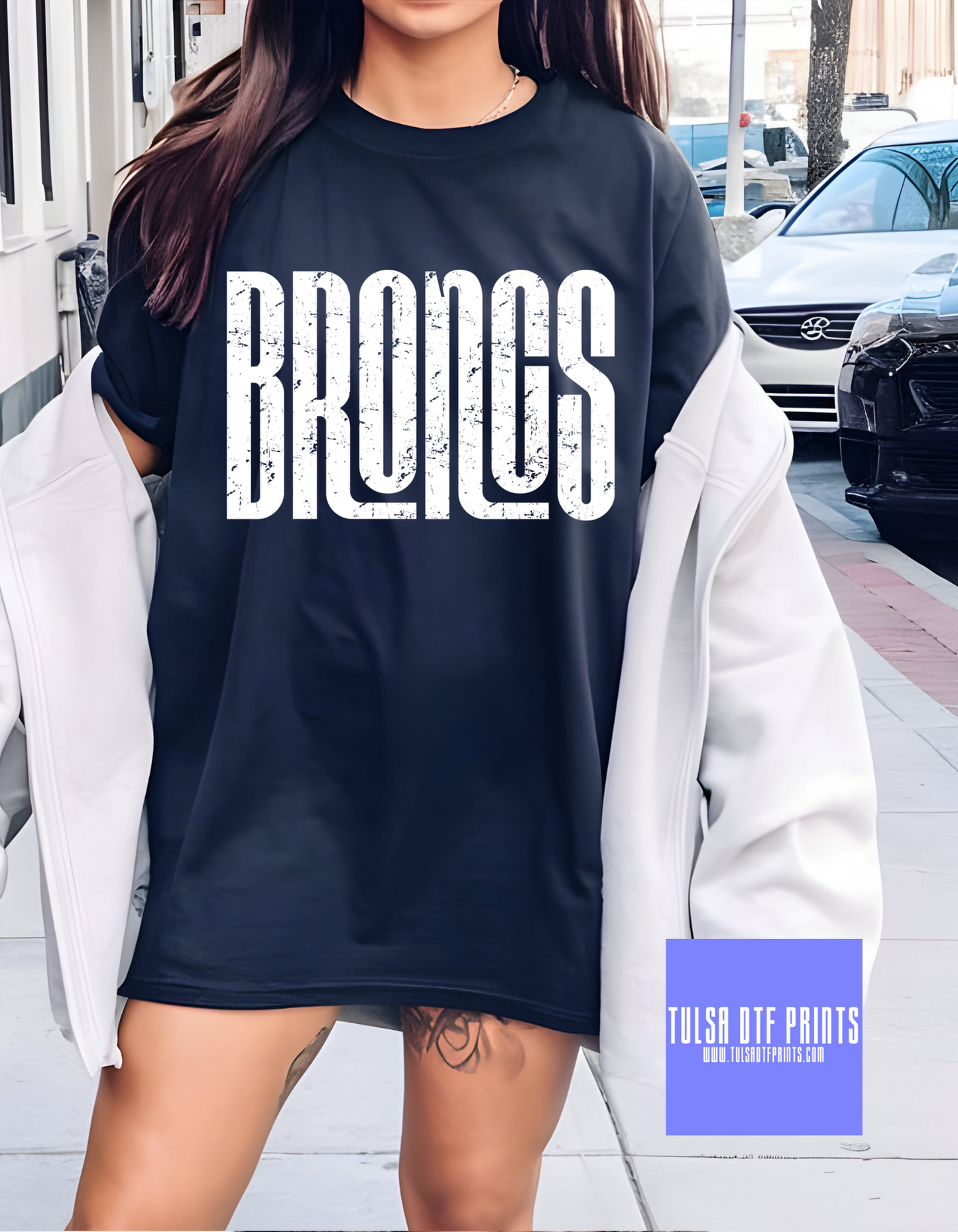 DTF BRONCOS GRUNGE BLOCK LETTERS GAME DAY TRANSFER