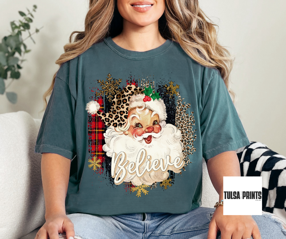 DTF BELIEVE LEOPARD SANTA CLAUS TRANSFER