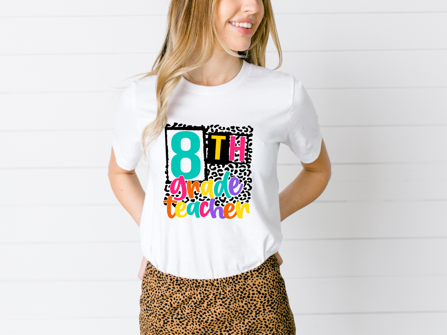 DTF EIGHTH GRADE TEACHER FUN LEOPARD PRINT TRANSFER