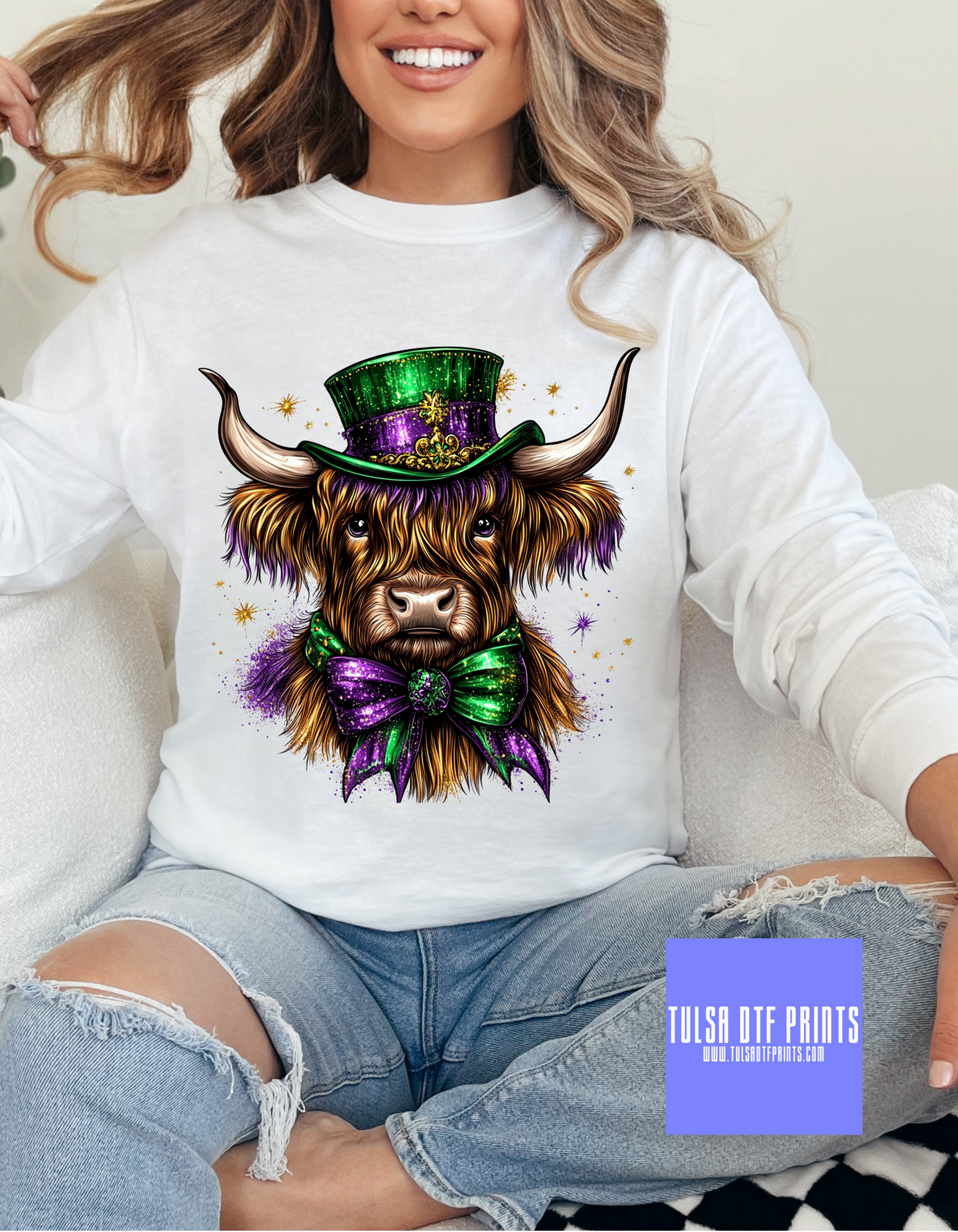 DTF MARDI GRAS HIGHLAND COW TRANSFER
