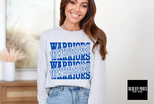 DTF WARRIORS BLUE SOLID/OUTLINE GAME DAY TRANSFER